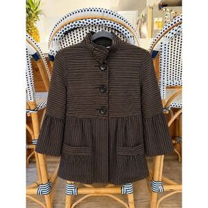 Vintage Nanette Lepore Brown Pinstripe Bell Sleeve Peplum Jacket Neck Size 4